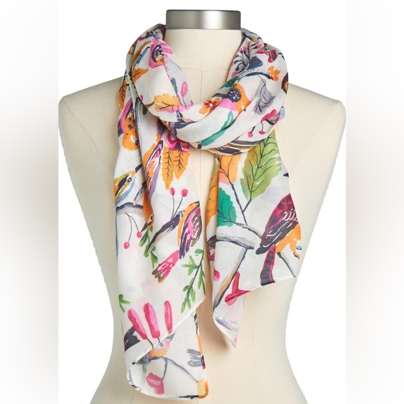 DEMDACO Pastel Colorful Birds Coral Beach Rectangle One Size Silk Fashion Scarf - Picture 2 of 7